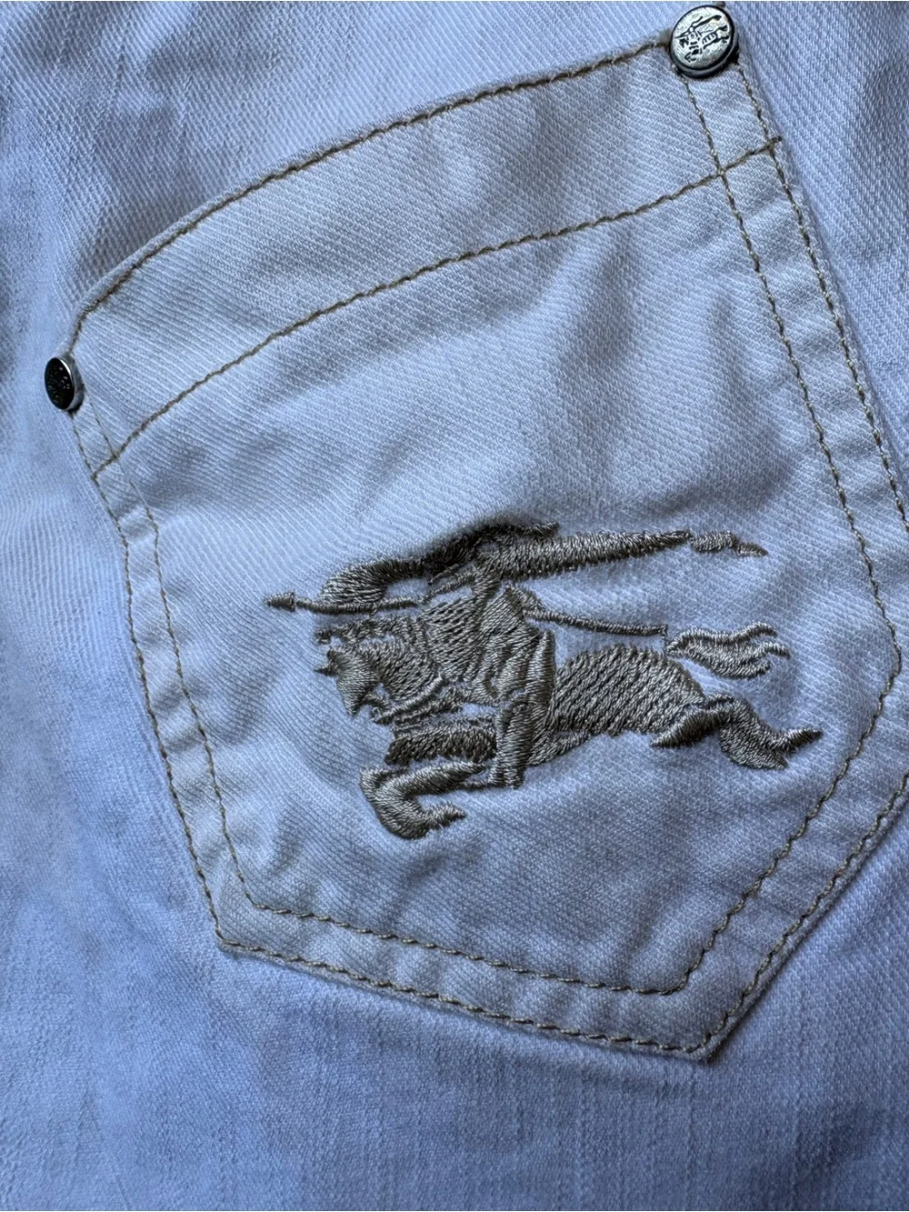 Burberry White Denim Mini Skirt with Signature Plaid Waist